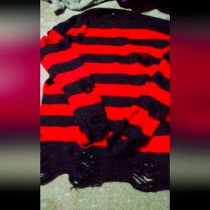 Large Cai & Cai Black and Red Distressed Sweater